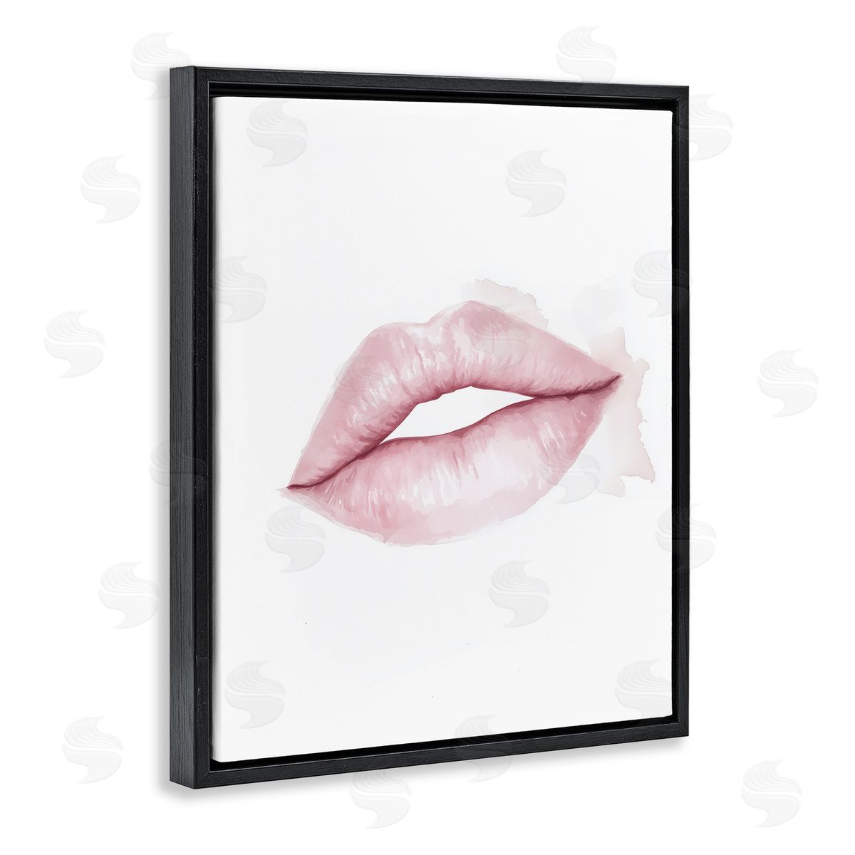 Christine Simpson Art Pink Lips Watercolor Black Floating Frame Canvas Wall Art Print