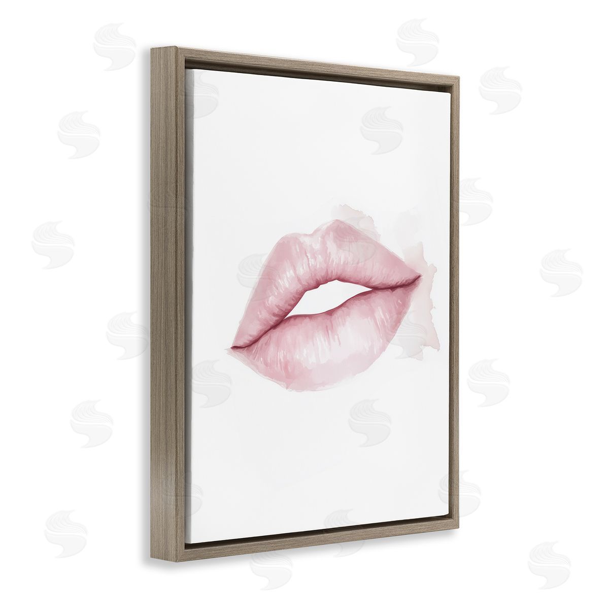 Christine Simpson Art Pink Lips Watercolor Brown Floating Frame Canvas Wall Art Print