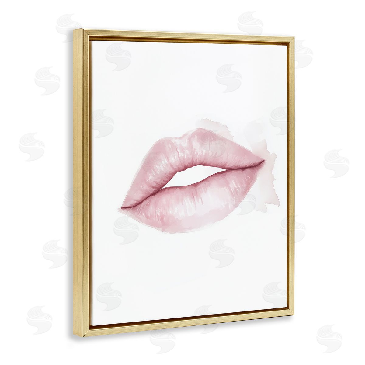 Christine Simpson Art Pink Lips Watercolor Gold Floating Frame Canvas Wall Art Print