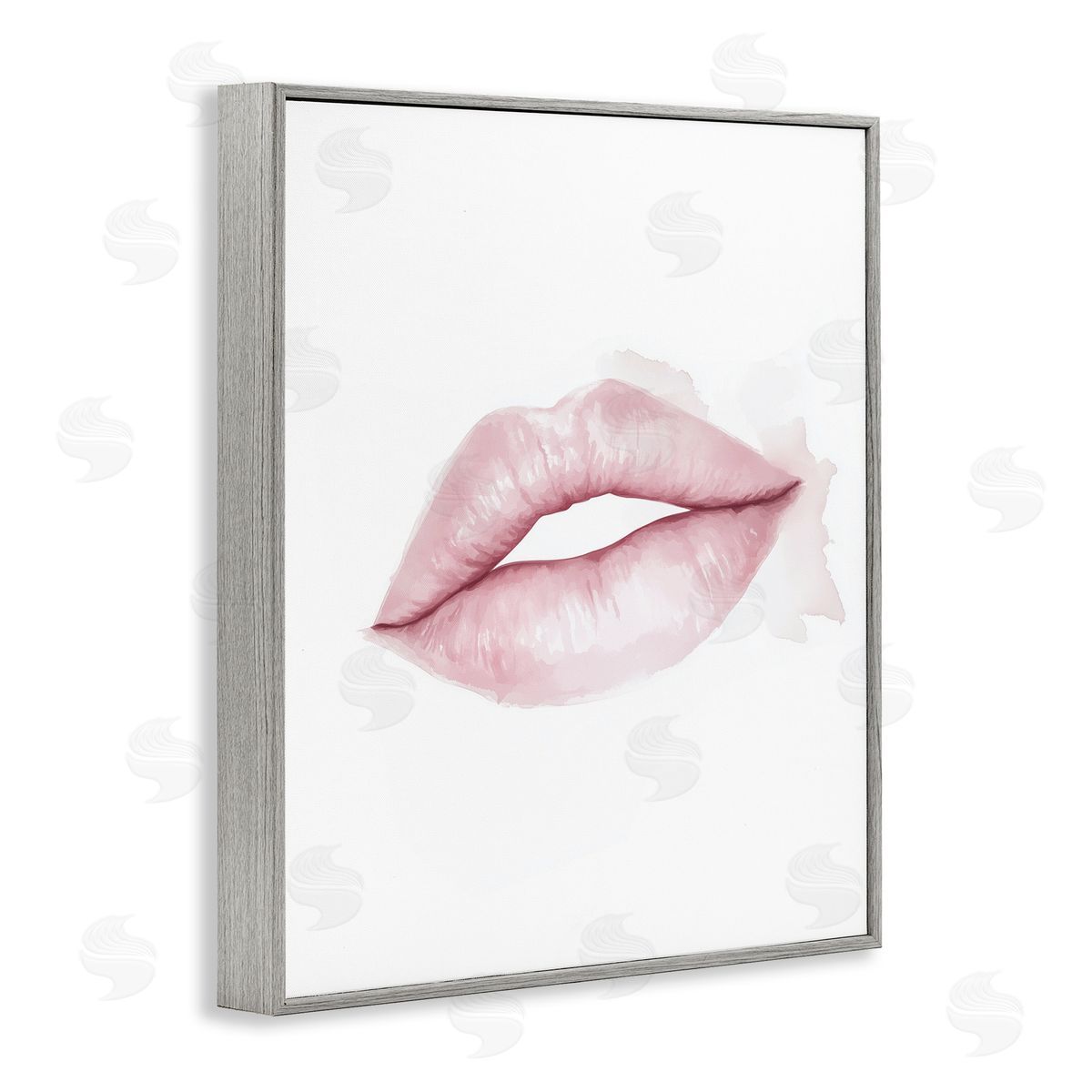 Christine Simpson Art Pink Lips Watercolor Gray Framed Giclee Print Wall Art