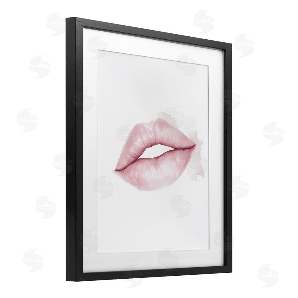 Christine Simpson Art Pink Lips Watercolor Black Framed Print Under Glass Wall Art