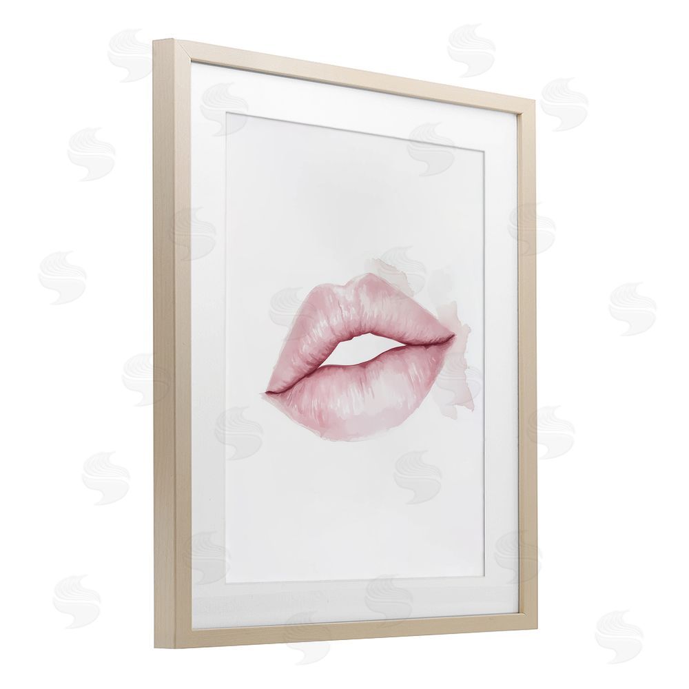 Christine Simpson Art Pink Lips Watercolor Brown Framed Print Under Glass Wall Art