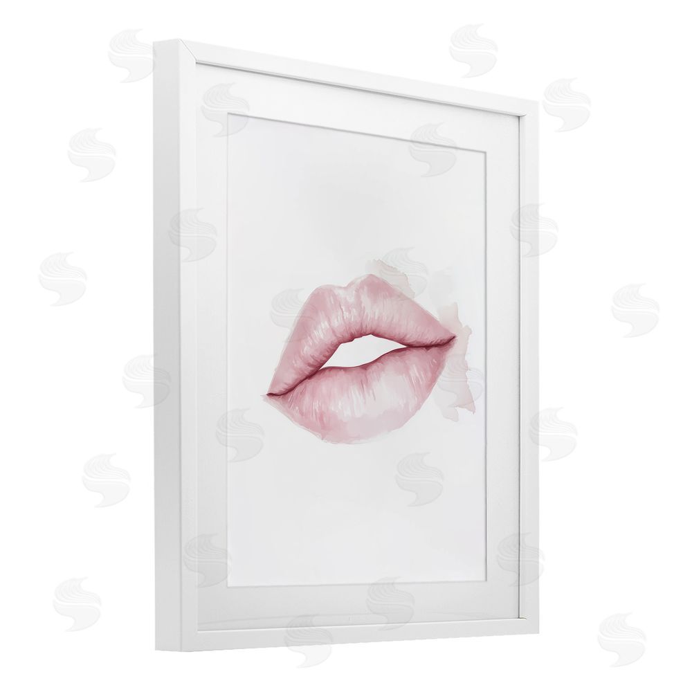 Christine Simpson Art Pink Lips Watercolor White Framed Print Under Glass Wall Art