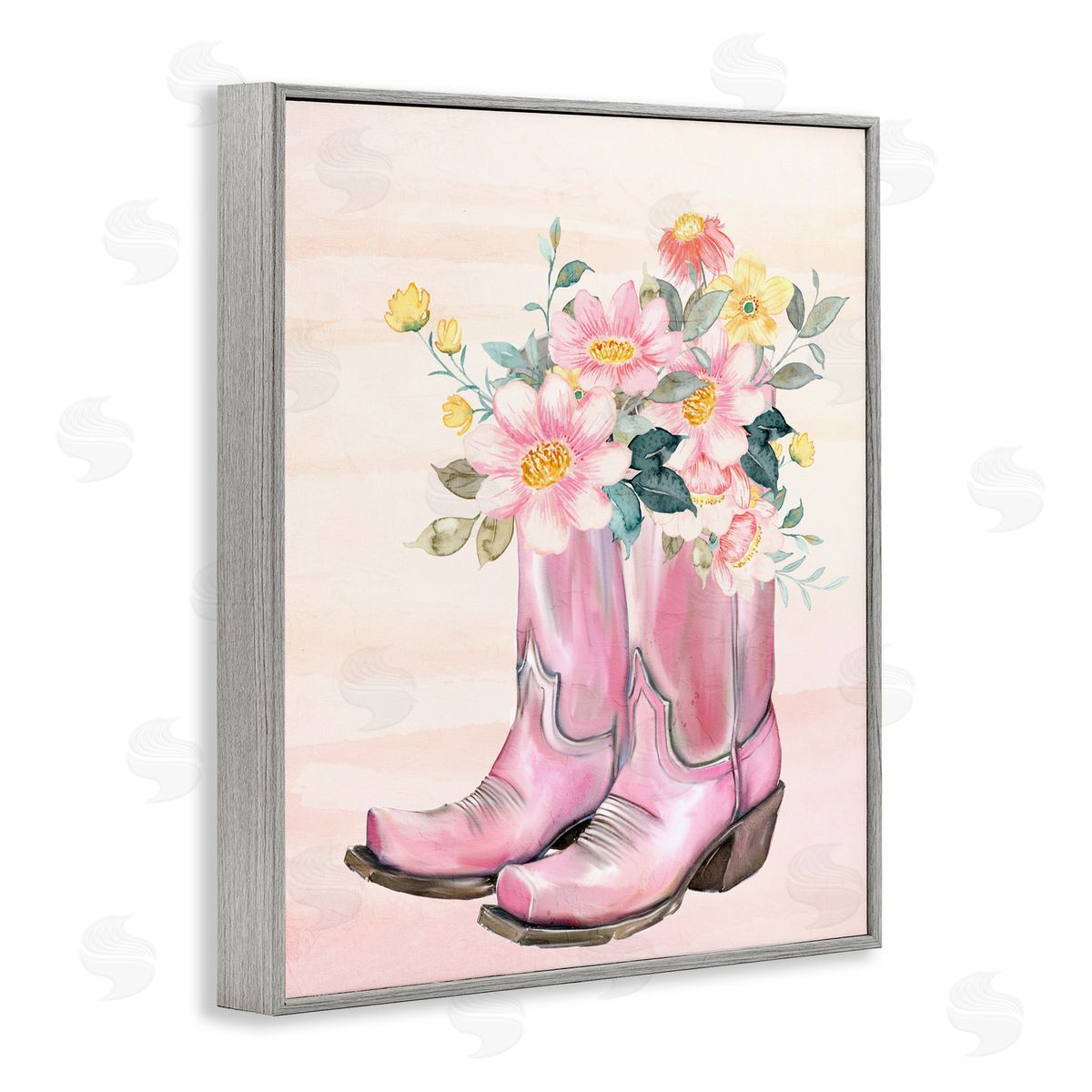Kim Allen Wildflower Floral Boots Gray Framed Giclee Print Wall Art
