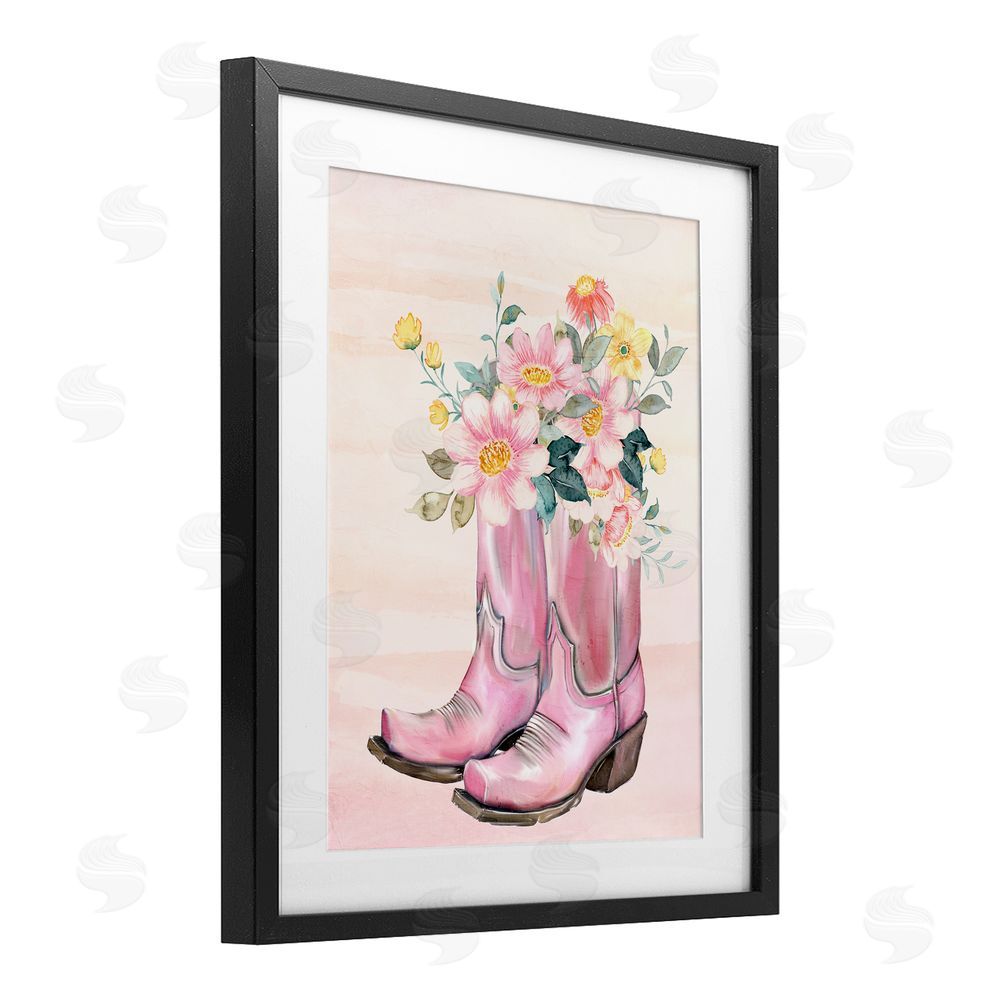 Kim Allen Wildflower Floral Boots Black Framed Print Under Glass Wall Art