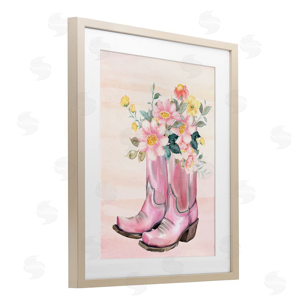 Kim Allen Wildflower Floral Boots Brown Framed Print Under Glass Wall Art