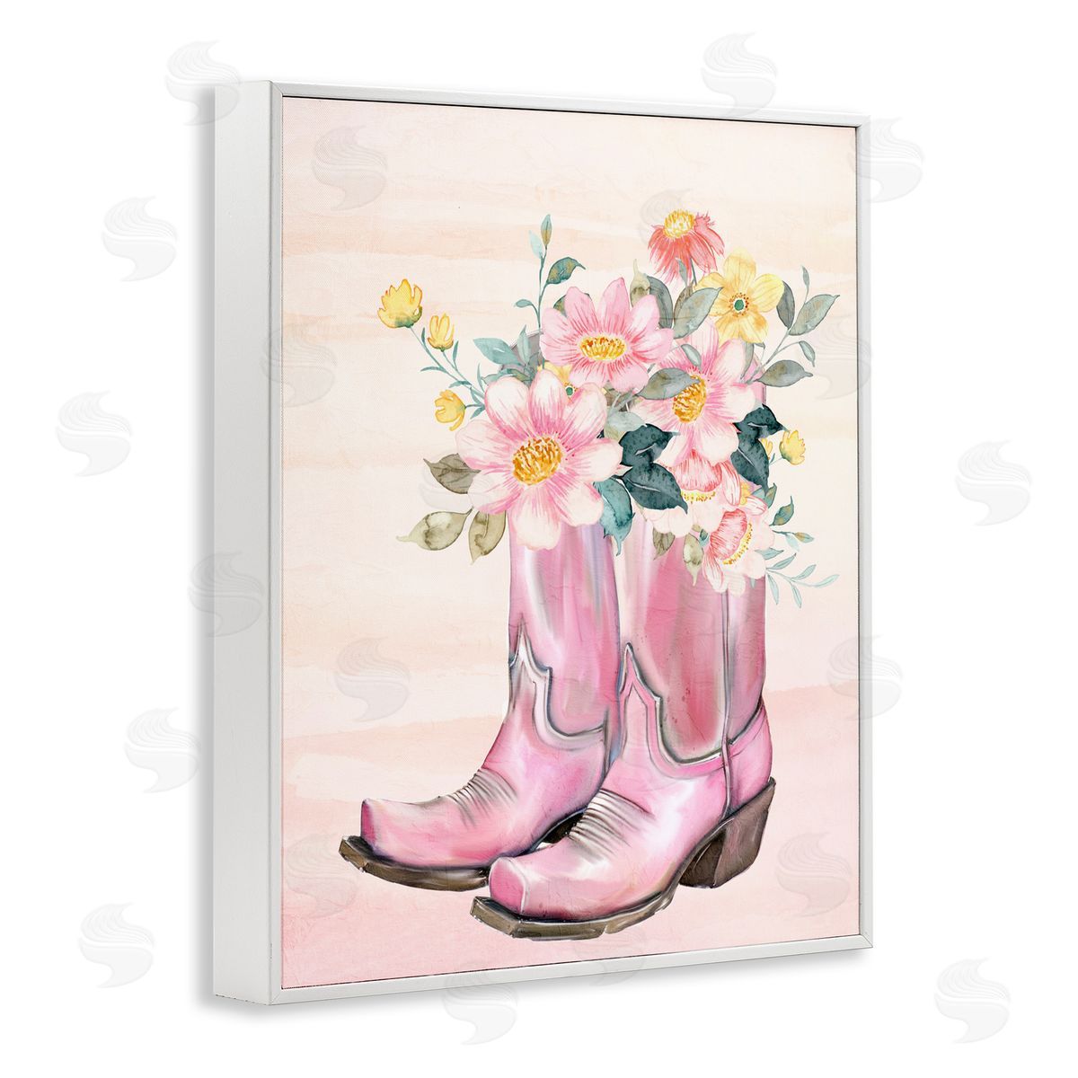 Kim Allen Wildflower Floral Boots White Framed Giclee Print Wall Art