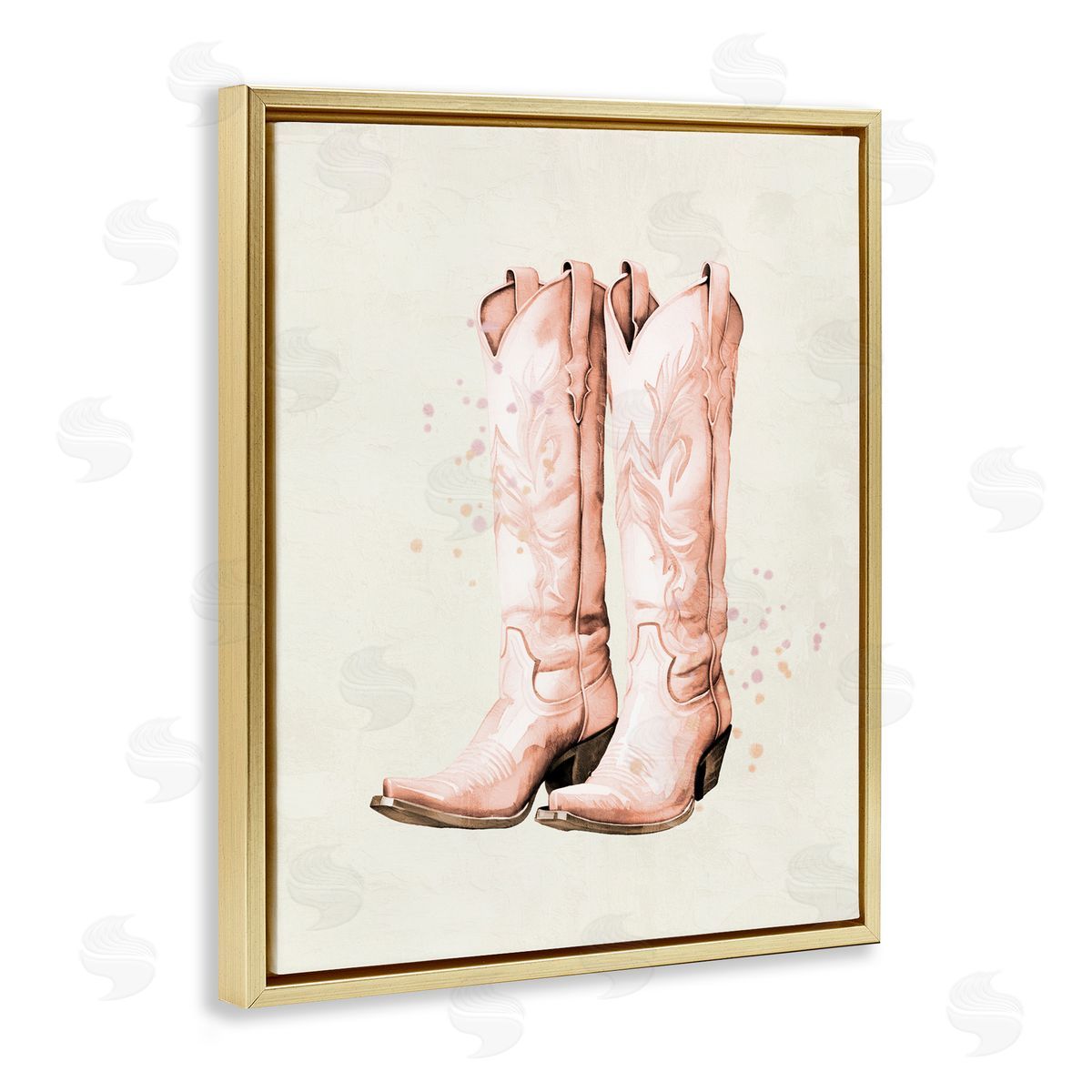Kim Allen Howdy Cowgirl Pastel Boots Gold Floating Frame Canvas Wall Art Print