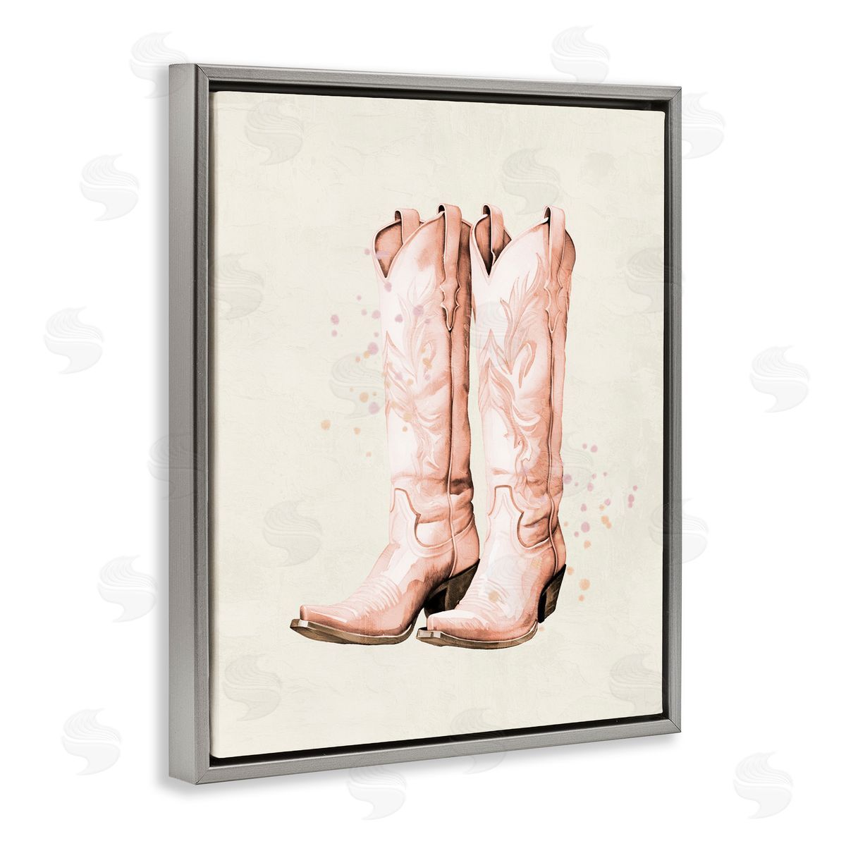 Kim Allen Howdy Cowgirl Pastel Boots Gray Floating Frame Canvas Wall Art Print