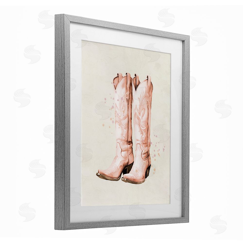 Kim Allen Howdy Cowgirl Pastel Boots Gray Framed Print Under Glass Wall Art