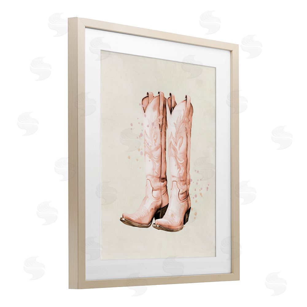 Kim Allen Howdy Cowgirl Pastel Boots Brown Framed Print Under Glass Wall Art