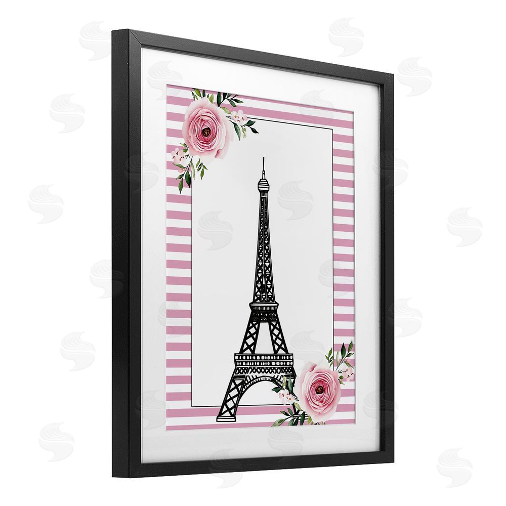 Christine Simpson Art Parisian Tower & Roses Black Framed Print Under Glass Wall Art