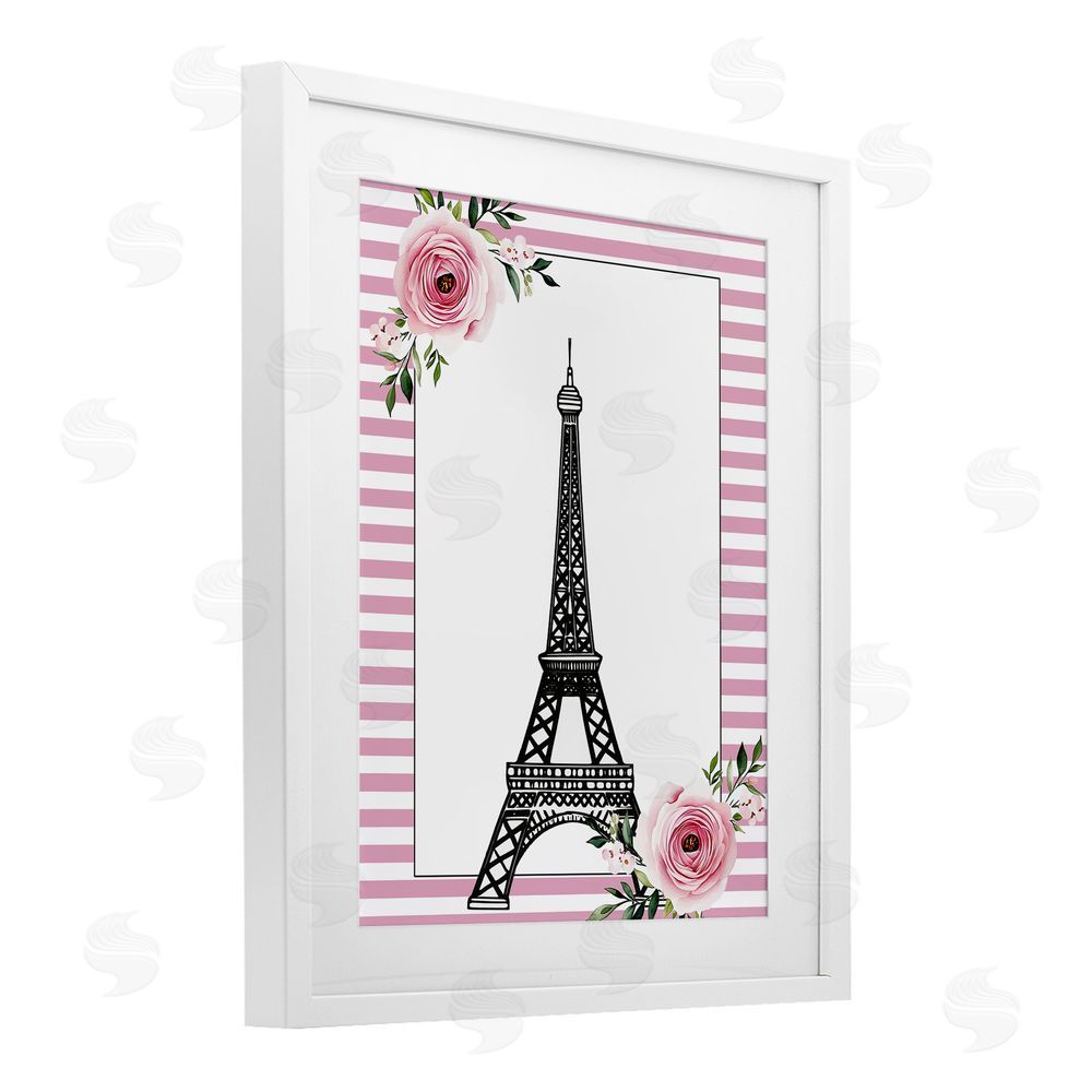 Christine Simpson Art Parisian Tower & Roses White Framed Print Under Glass Wall Art