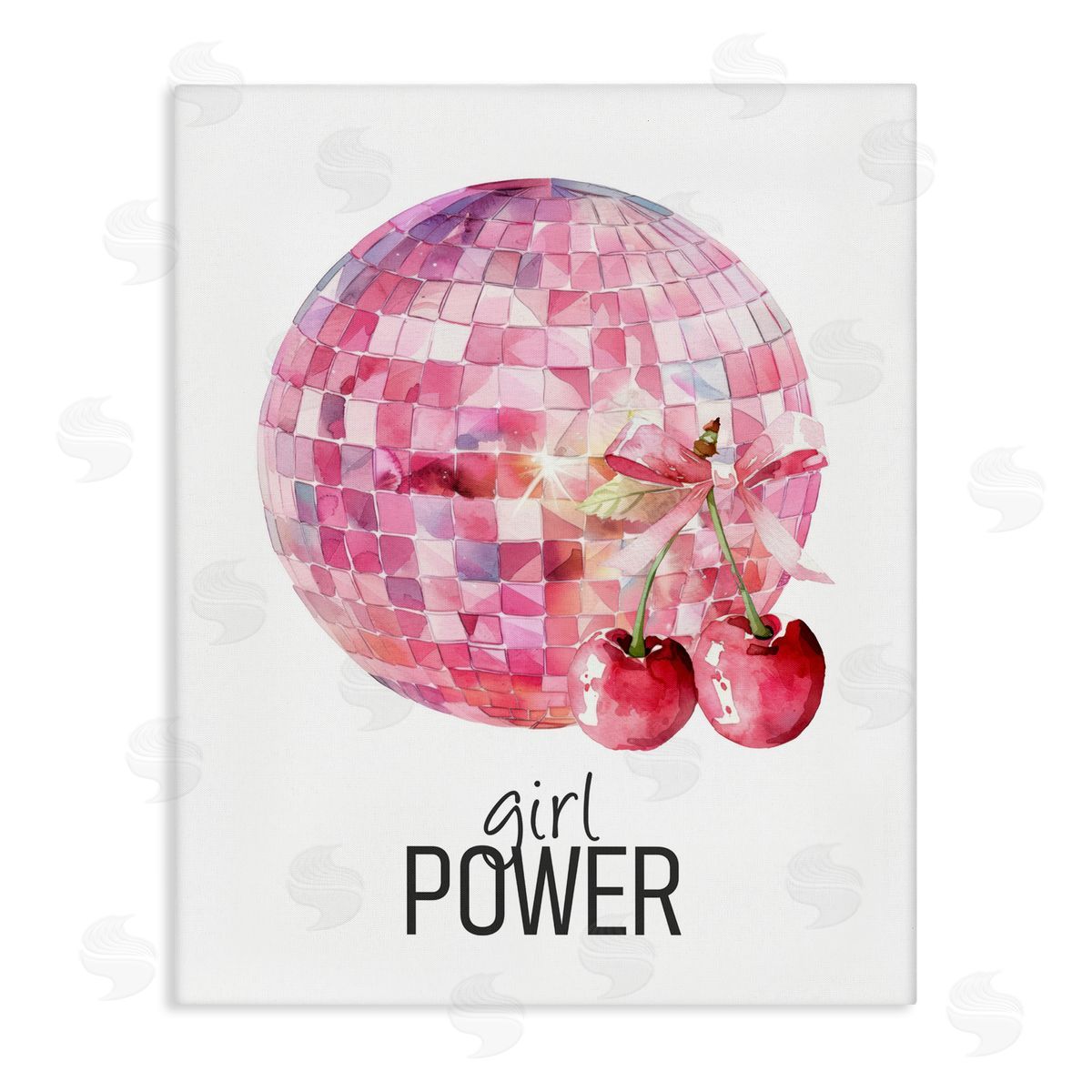 Kim Allen Girl Power Disco Cherries Stretched Canvas Wall Art Print