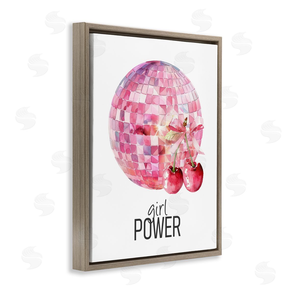 Kim Allen Girl Power Disco Cherries Brown Floating Frame Canvas Wall Art Print