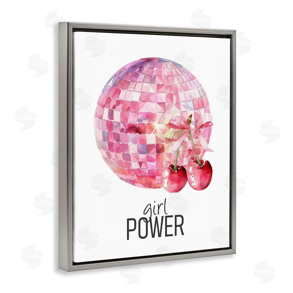Kim Allen Girl Power Disco Cherries Gray Floating Frame Canvas Wall Art Print