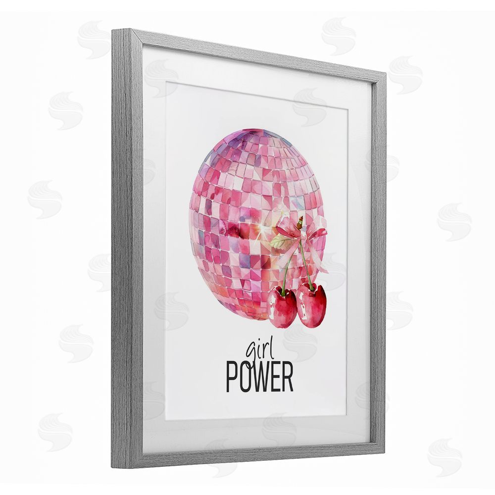 Kim Allen Girl Power Disco Cherries Gray Framed Print Under Glass Wall Art