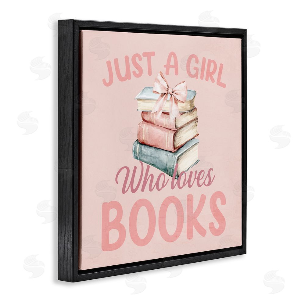 Kim Allen Reader Girl Who Loves Books Black Floating Frame Canvas Wall Art Print