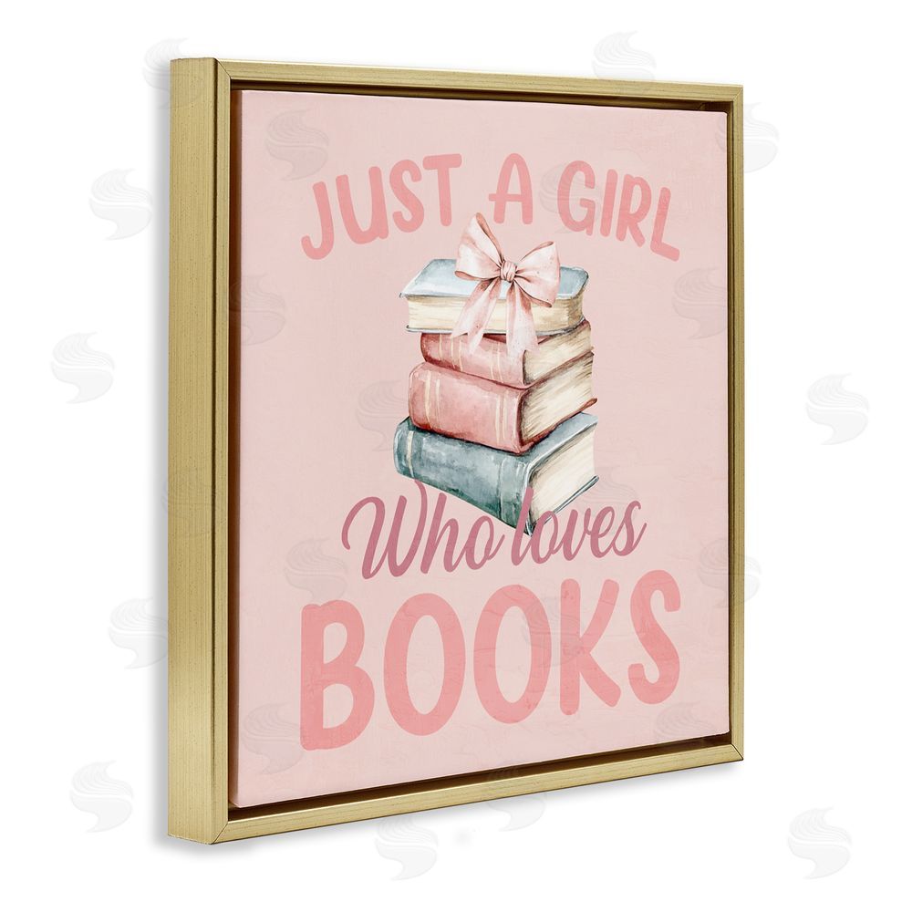 Kim Allen Reader Girl Who Loves Books Gold Floating Frame Canvas Wall Art Print