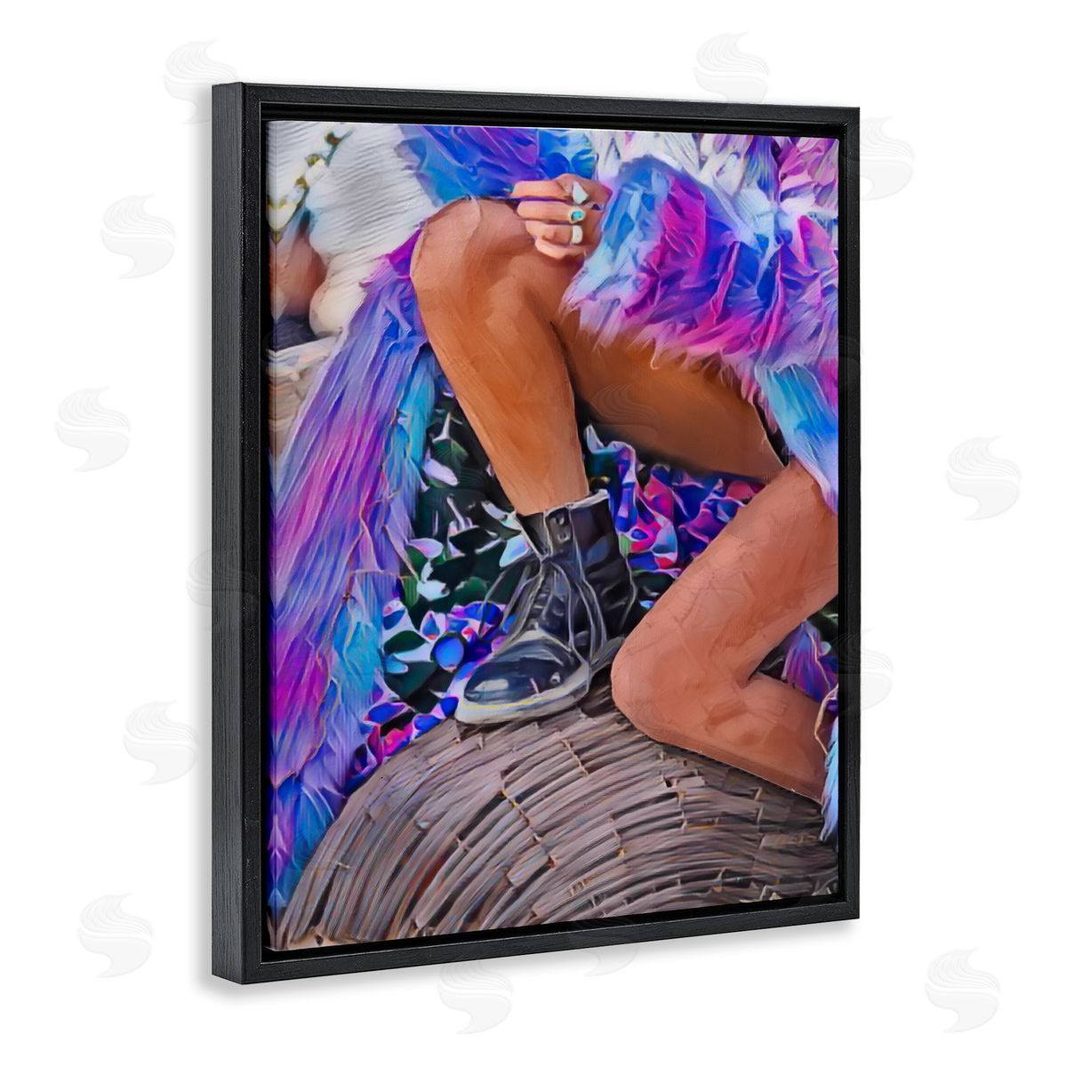 Jesse Keith Purple Fur & Boots Black Floating Frame Canvas Wall Art Print