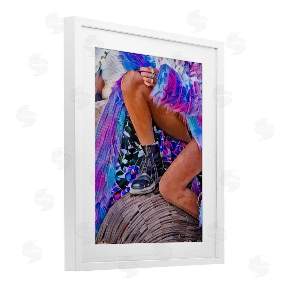 Jesse Keith Purple Fur & Boots White Framed Print Under Glass Wall Art