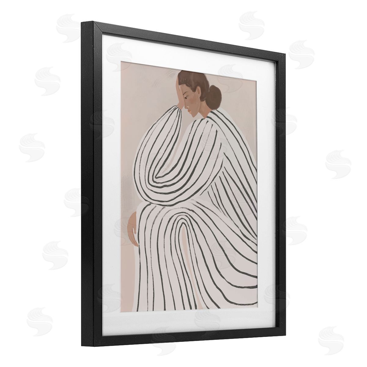 Anna Lischenko Neutral Lady in Stripes Canvas Wall Art Print