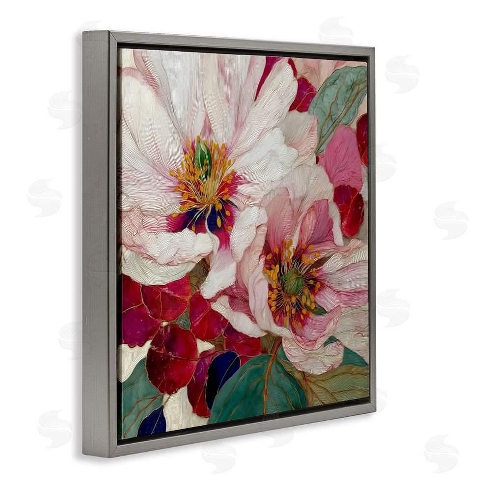 Annabelle Hall Cimarron Flowers Ornate Details Gray Floating Frame Canvas Wall Art Print
