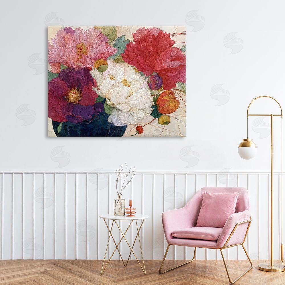Annabelle Hall Haiku Ornate Flower Petals Stretched Canvas Wall Art Print in Room