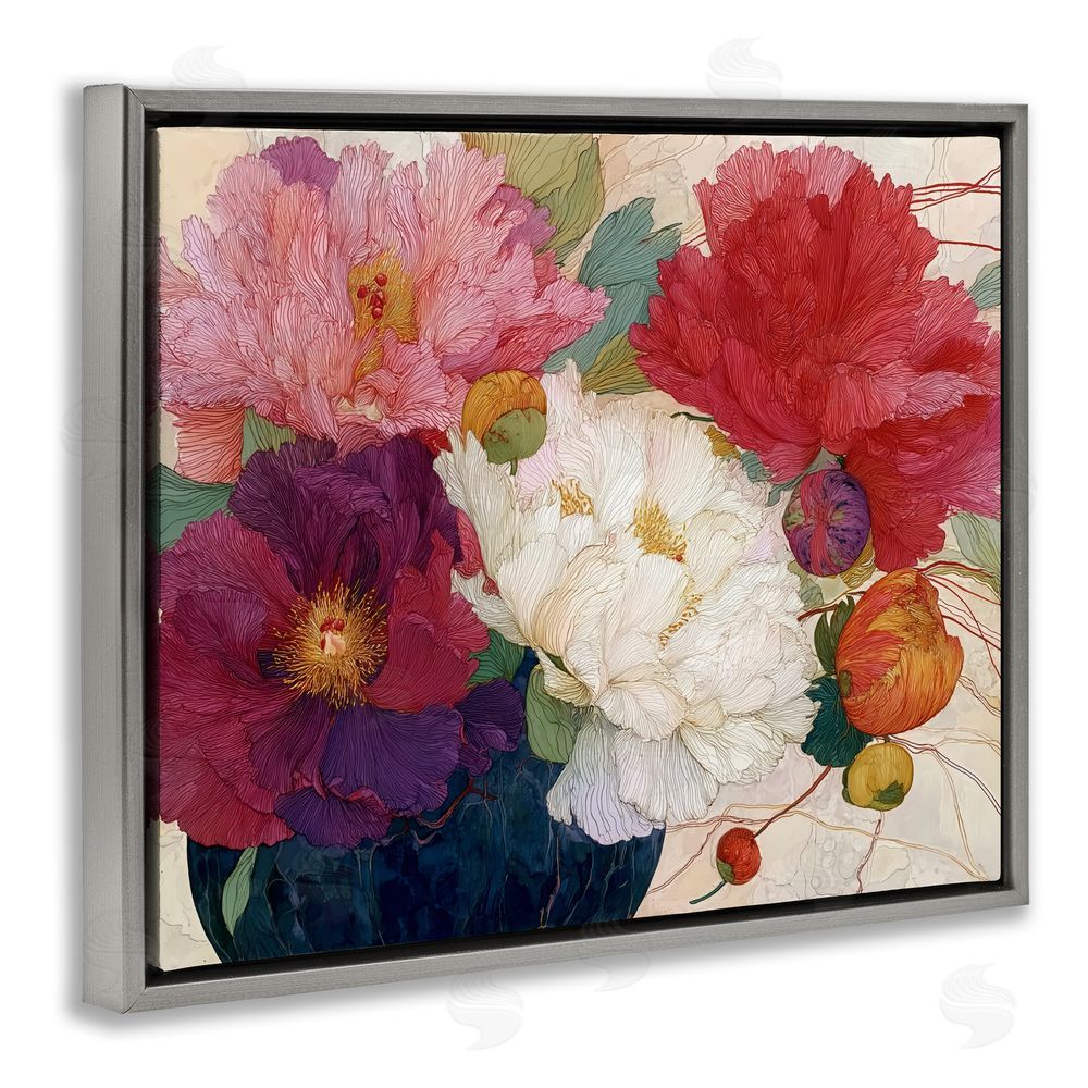 Annabelle Hall Haiku Ornate Flower Petals Gray Floating Frame Canvas Wall Art Print