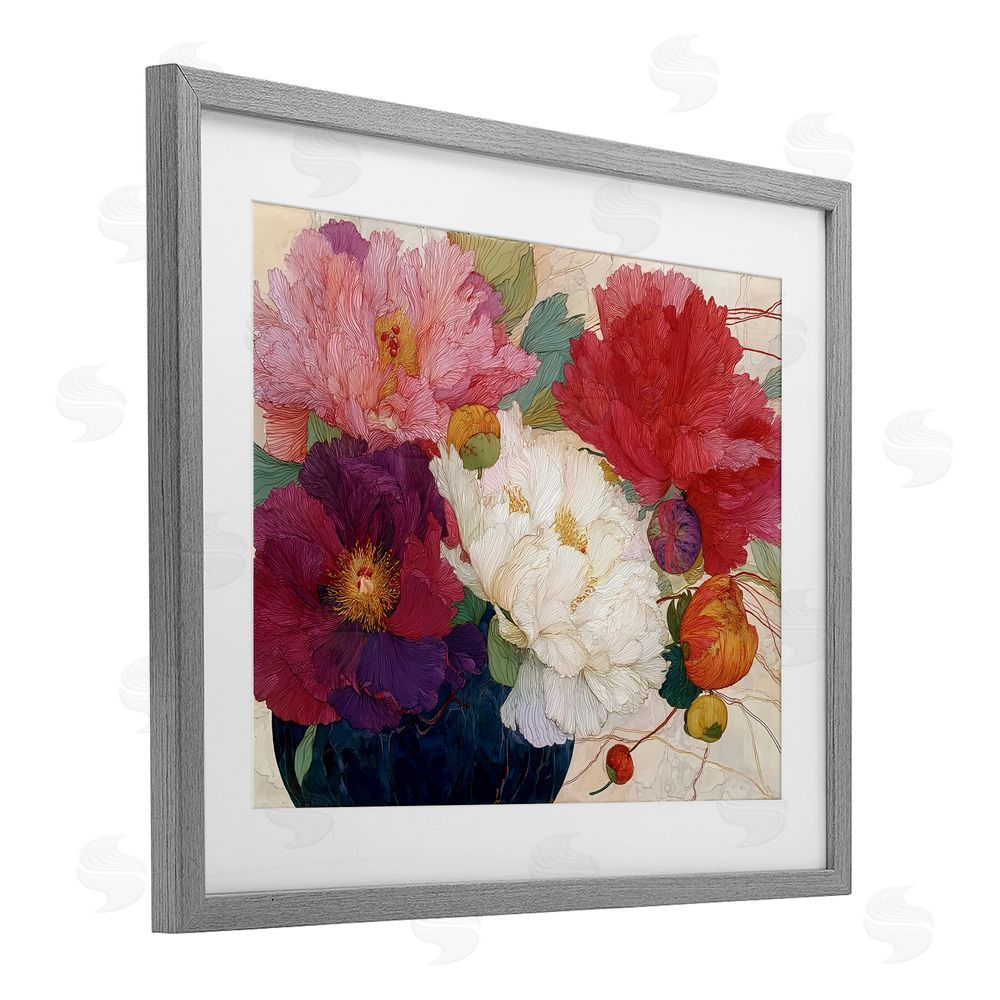 Annabelle Hall Haiku Ornate Flower Petals Gray Framed Print Under Glass Wall Art