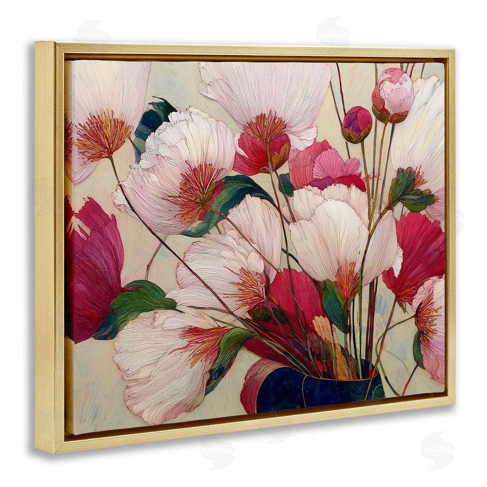 Annabelle Hall Lush Haiku Pink & White Flowers Gold Floating Frame Canvas Wall Art Print