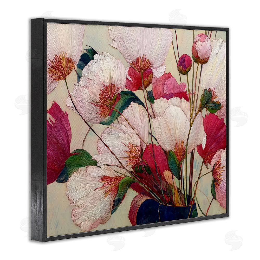 Annabelle Hall Lush Haiku Pink & White Flowers Black Framed Giclee Print Wall Art