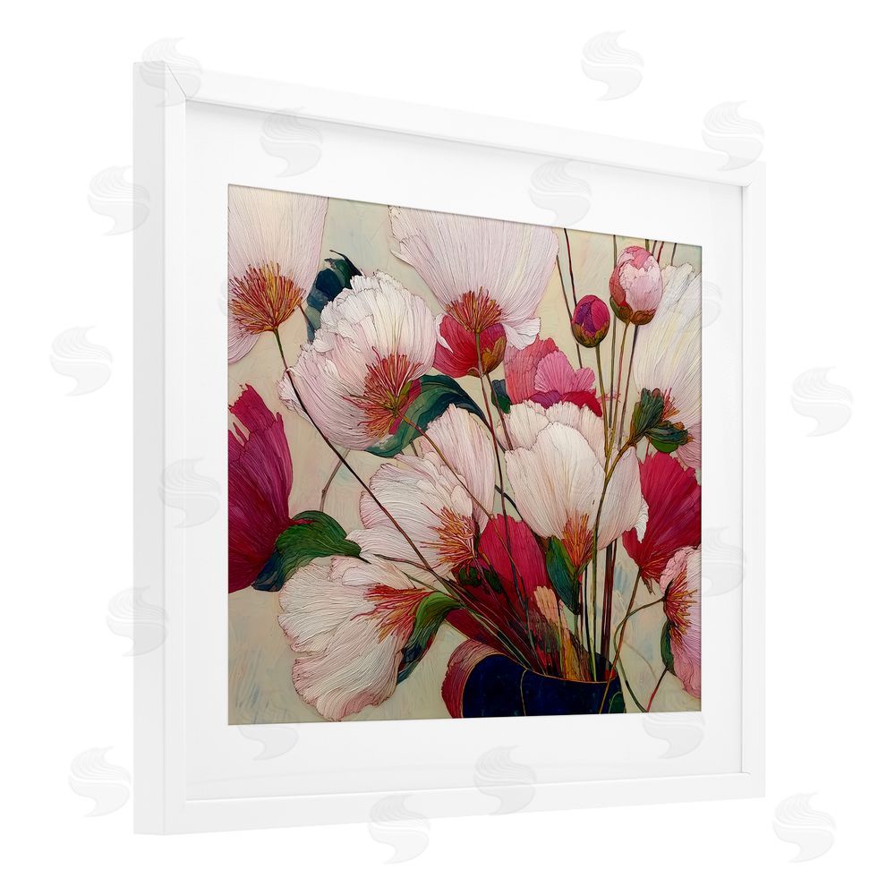 Annabelle Hall Lush Haiku Pink & White Flowers White Framed Print Under Glass Wall Art