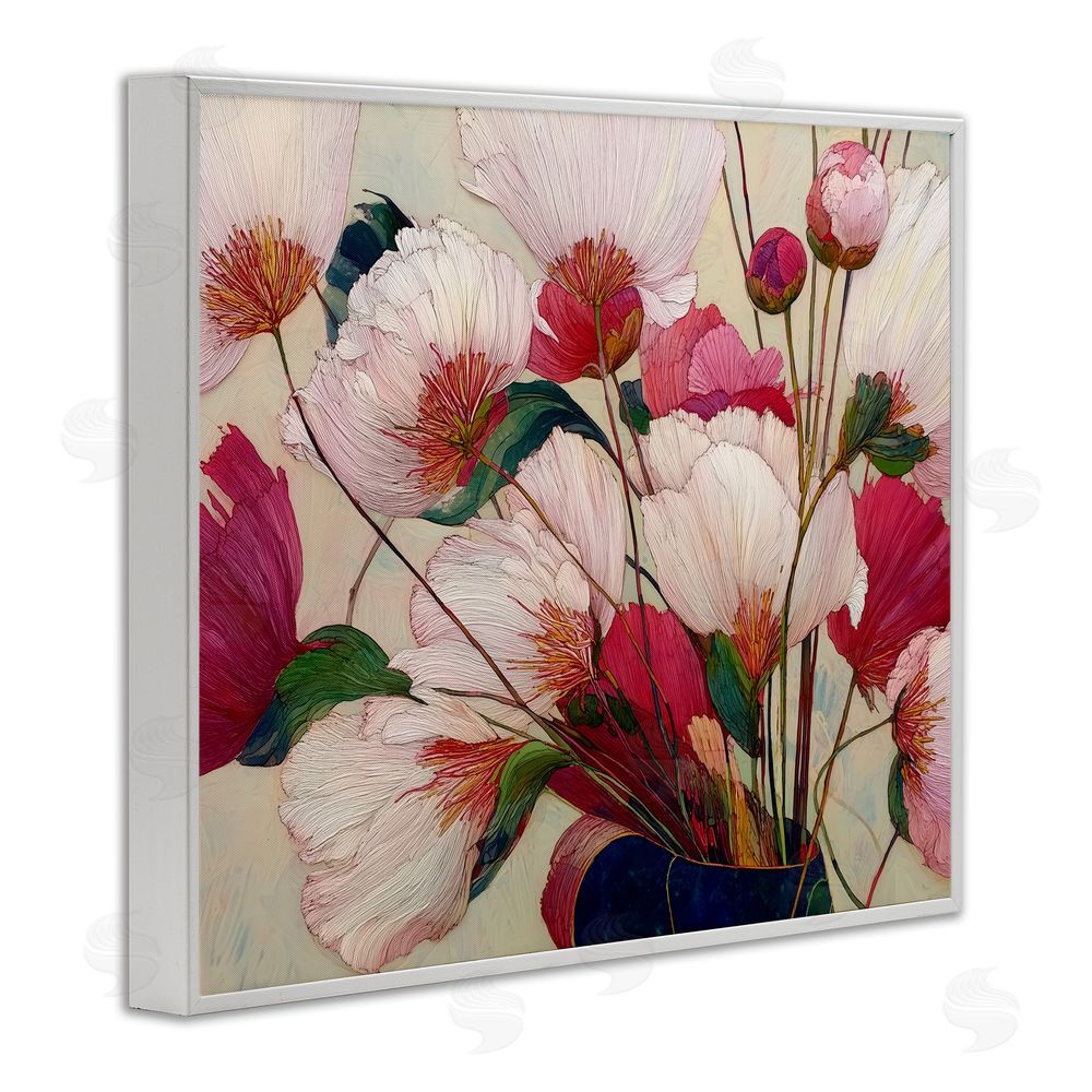 Annabelle Hall Lush Haiku Pink & White Flowers White Framed Giclee Print Wall Art