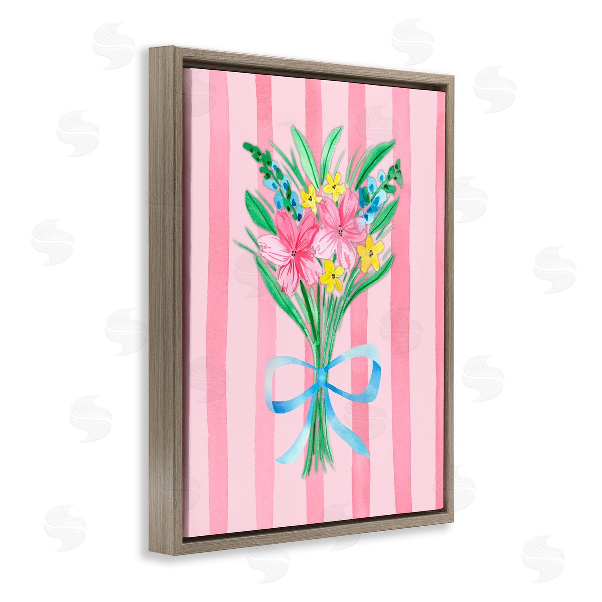 Nina Jacobs Spring Bouquet Pink & Blue Brown Floating Frame Canvas Wall Art Print