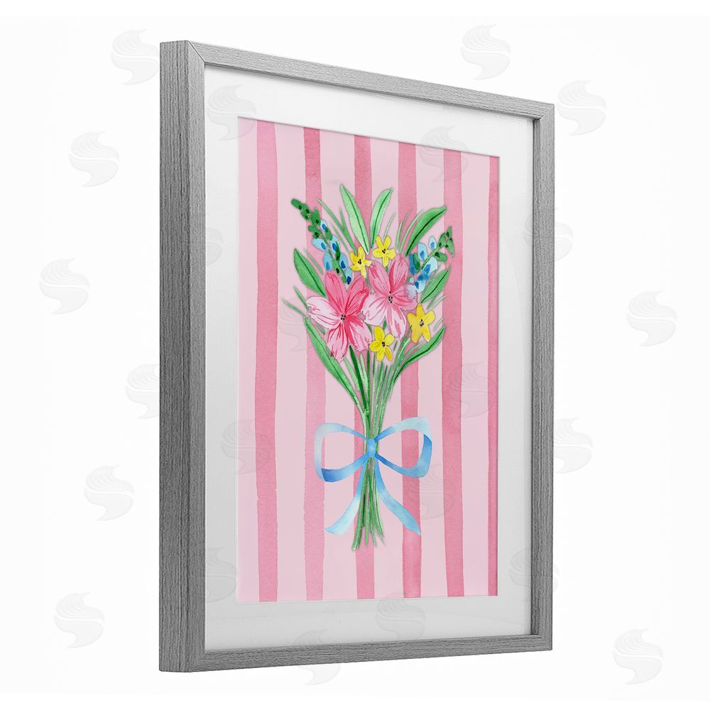 Nina Jacobs Spring Bouquet Pink & Blue Gray Framed Print Under Glass Wall Art