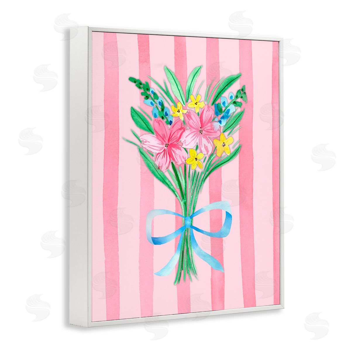 Nina Jacobs Spring Bouquet Pink & Blue White Framed Giclee Print Wall Art