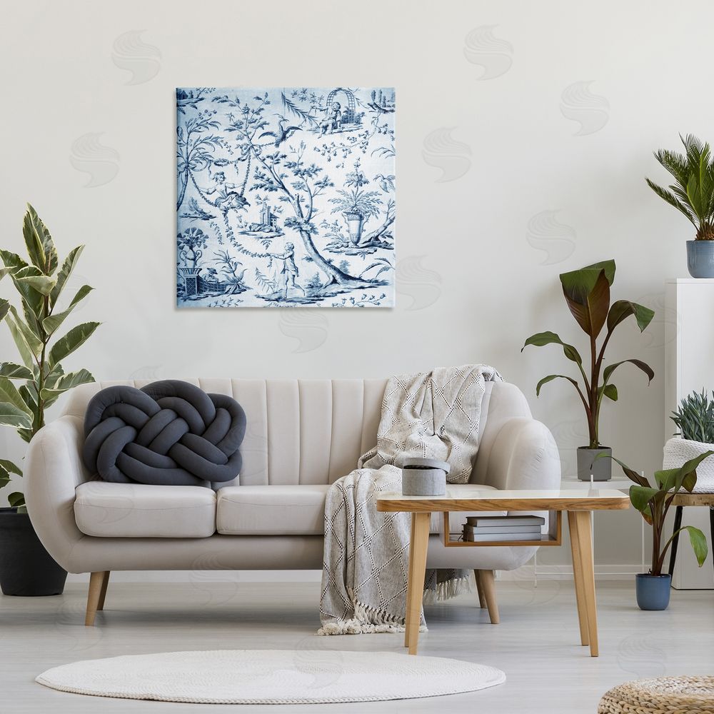 Vintage Hustle Vintage Toile Scene Stretched Canvas Wall Art Print in Room
