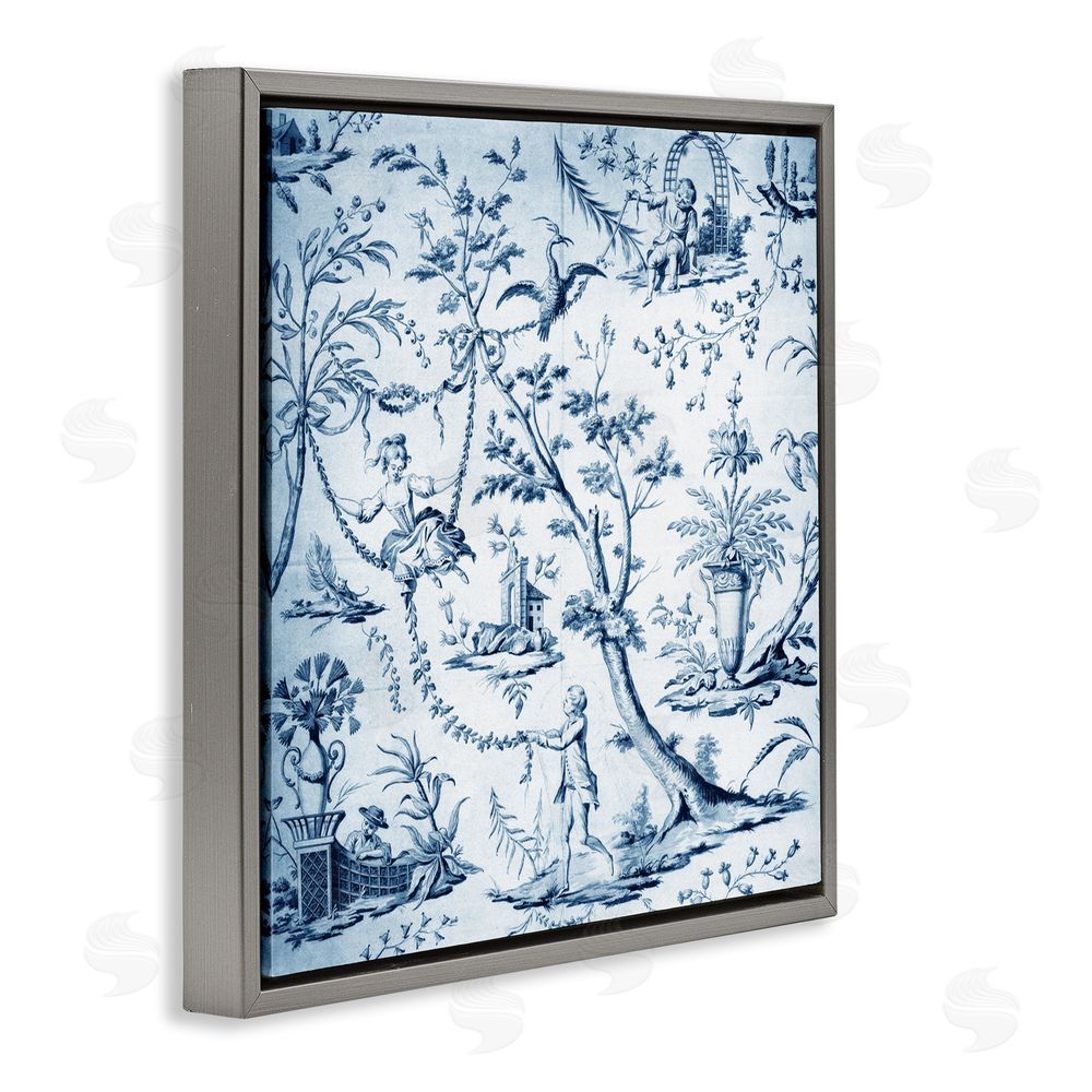 Vintage Hustle Vintage Toile Scene Gray Floating Frame Canvas Wall Art Print