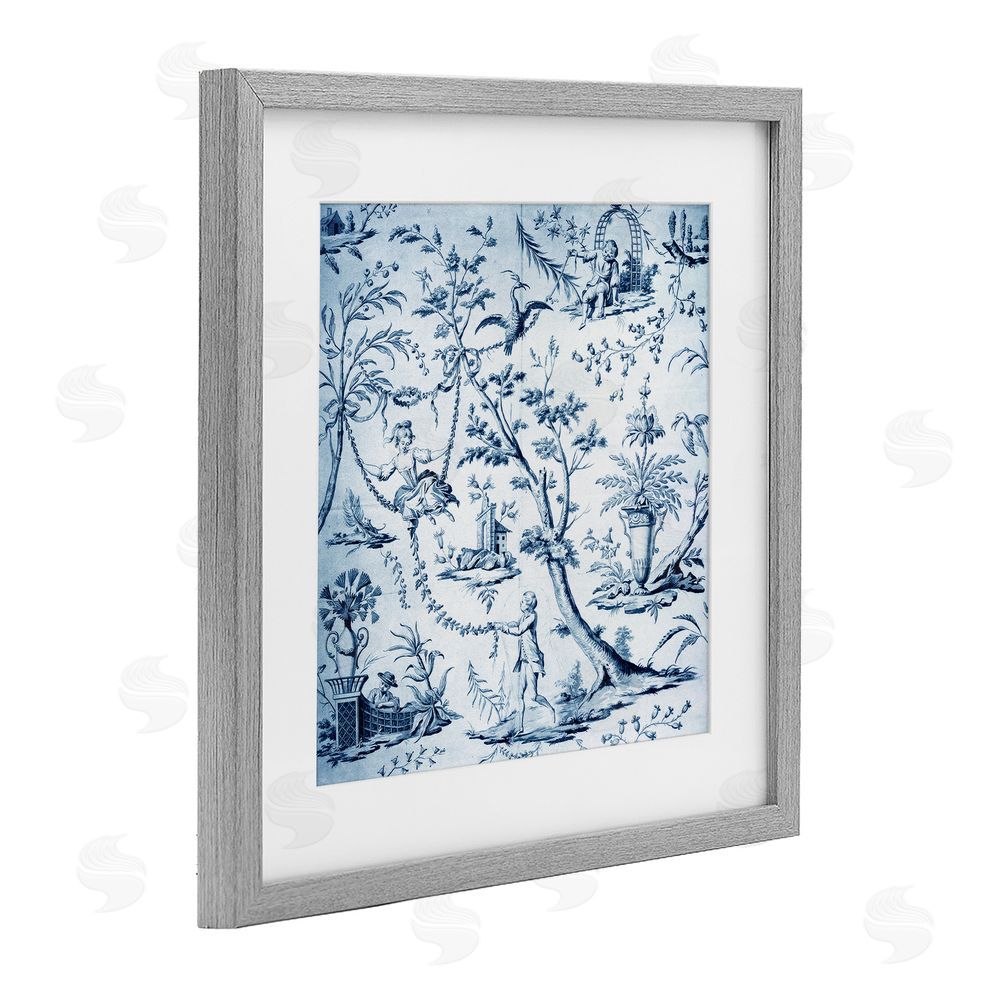 Vintage Hustle Vintage Toile Scene Gray Framed Print Under Glass Wall Art