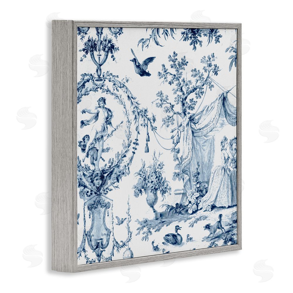 Vintage Hustle Classic Toile Scene Gray Framed Giclee Print Wall Art