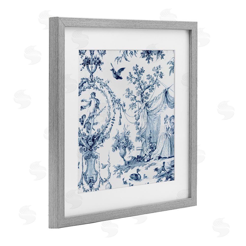 Vintage Hustle Classic Toile Scene Gray Framed Print Under Glass Wall Art