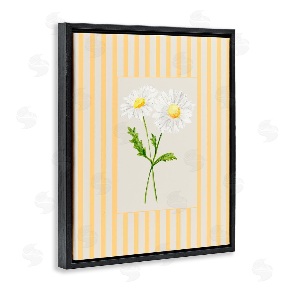 Lisa Wehmeyer Yellow Stripe Daisy Black Floating Frame Canvas Wall Art Print