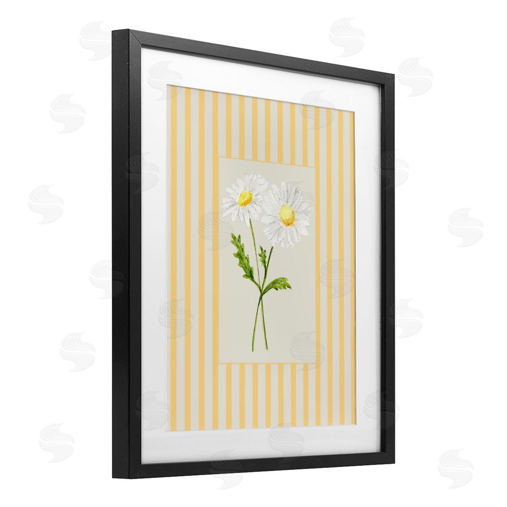 Lisa Wehmeyer Yellow Stripe Daisy Black Framed Print Under Glass Wall Art