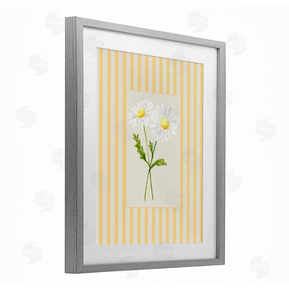 Lisa Wehmeyer Yellow Stripe Daisy Gray Framed Print Under Glass Wall Art