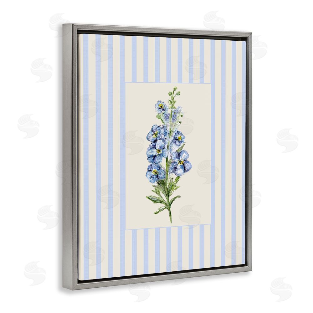 Lisa Wehmeyer Blue Stripe Larkspur Gray Floating Frame Canvas Wall Art Print