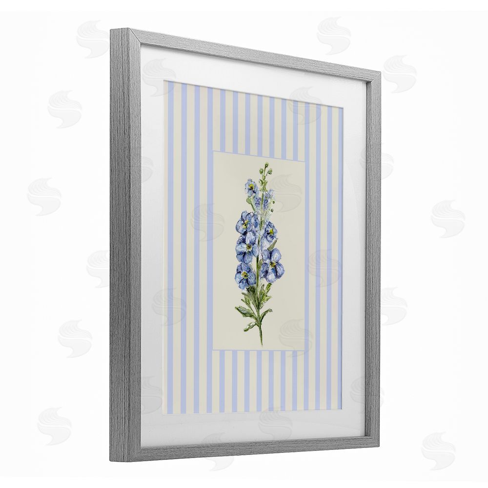 Lisa Wehmeyer Blue Stripe Larkspur Gray Framed Print Under Glass Wall Art