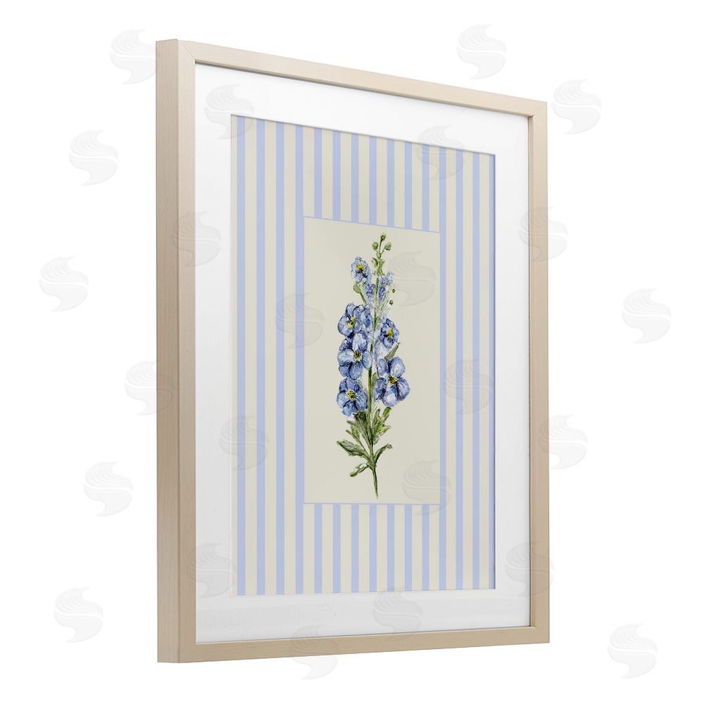 Lisa Wehmeyer Blue Stripe Larkspur Brown Framed Print Under Glass Wall Art