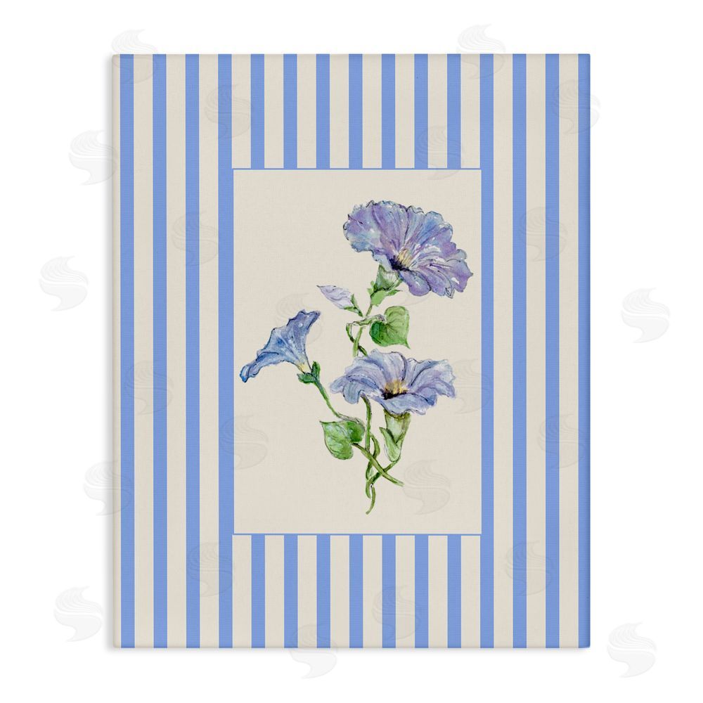 Lisa Wehmeyer Blue Stripe Morning Glory Stretched Canvas Wall Art Print