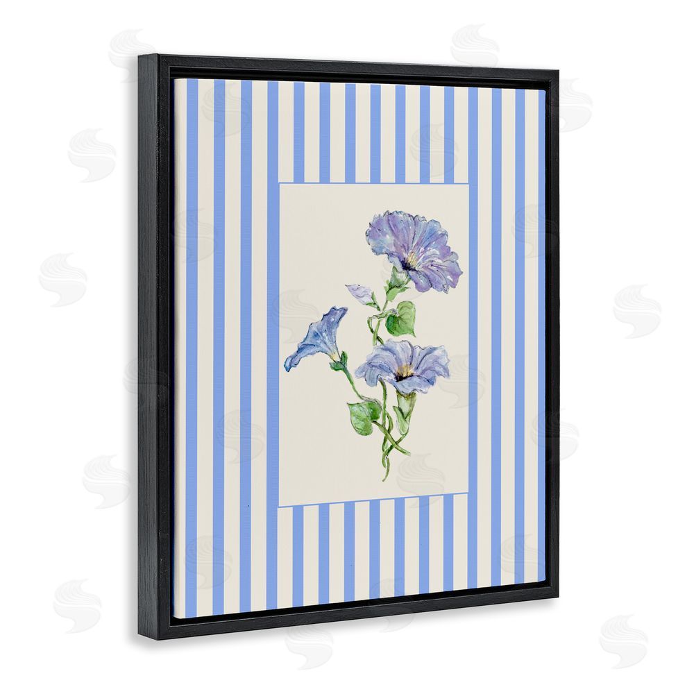 Lisa Wehmeyer Blue Stripe Morning Glory Black Floating Frame Canvas Wall Art Print
